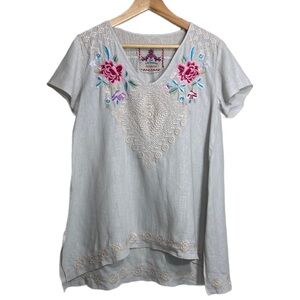 Johnny Was Adeline Embroidered V-Neck Women’s Tunic with Floral Accent